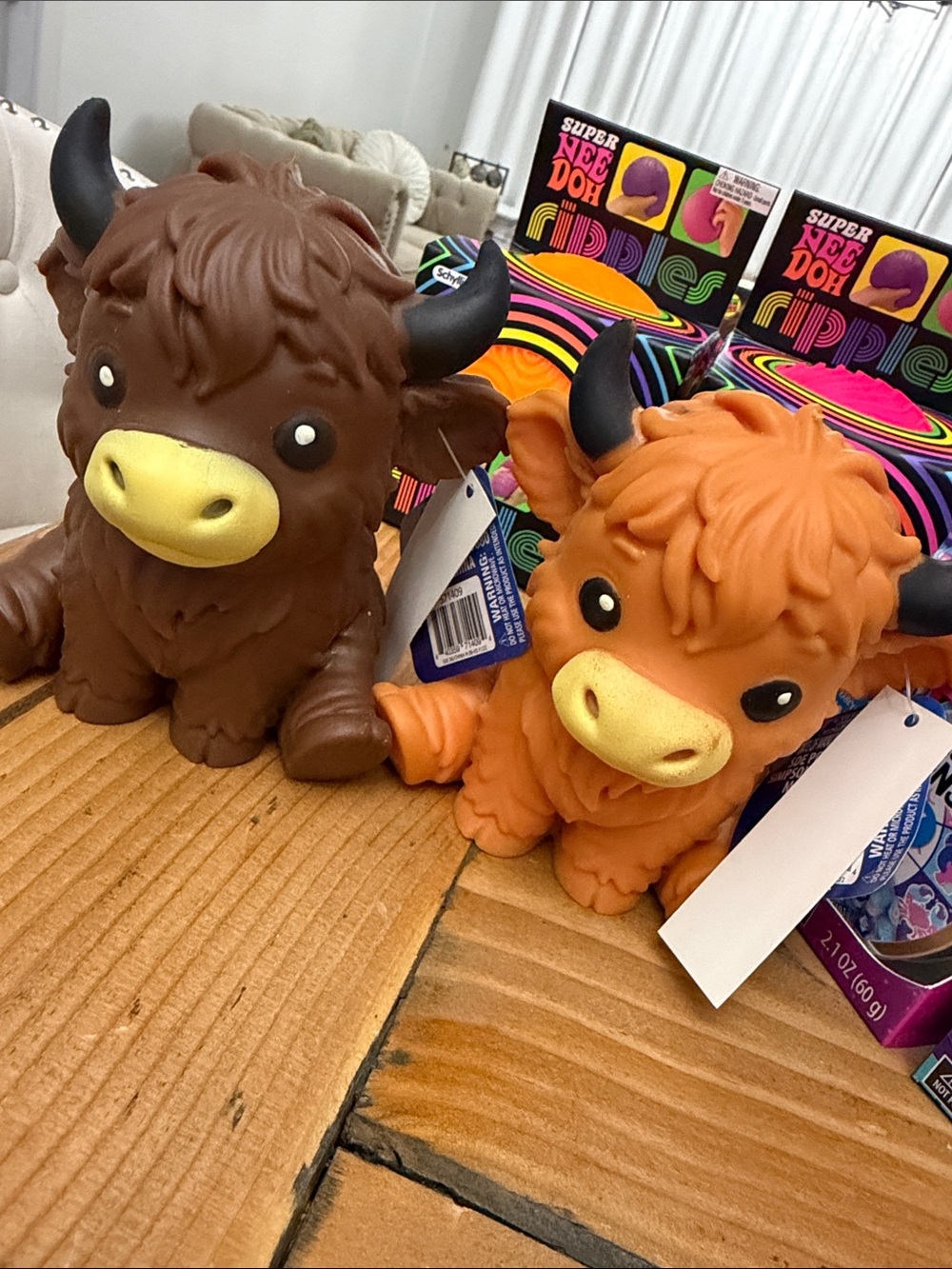 TWO 2 Cute Highland Cows Squishy  Brown and Orange